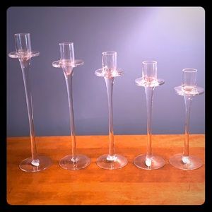 Candlesticks Set of 5 Graduated Clear Glass